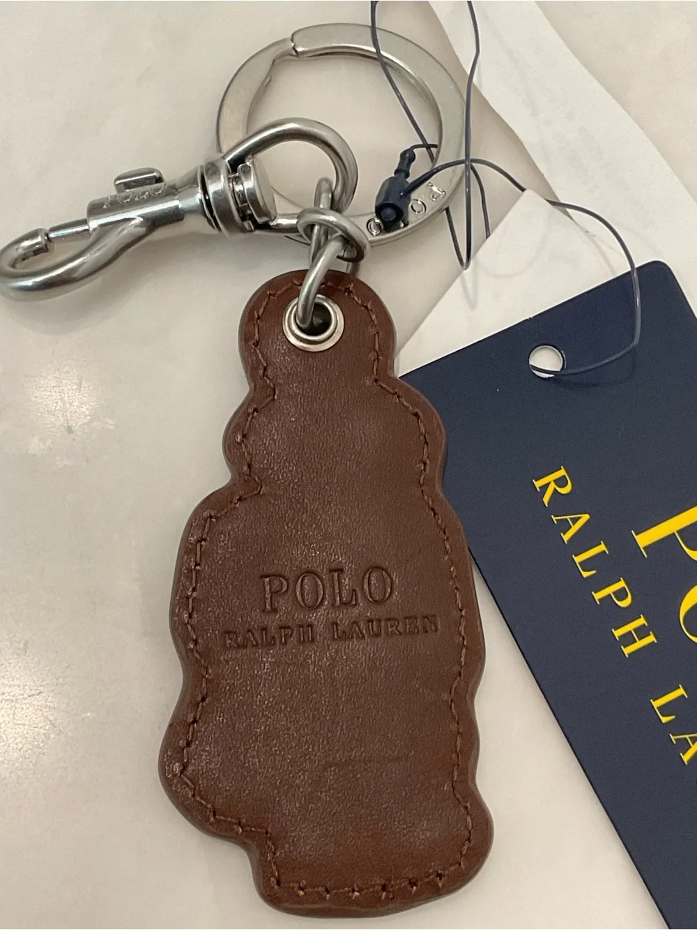 NEW Polo Ralph Lauren COLLEGIATE BEAR - LEATHER Key Ring Keychain - BROWN